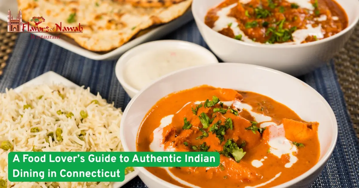 Authentic Indian dishes with creamy curries, basmati rice, naan and chutneys served together to showcase traditional flavors